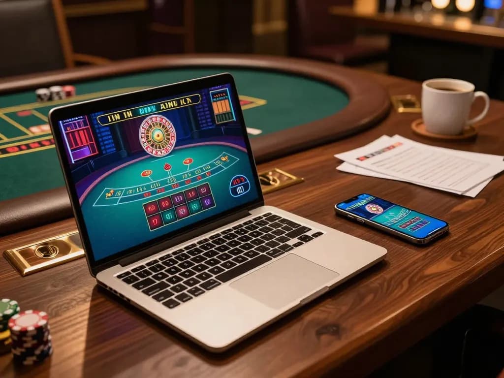 Experience the thrills of NHÀ CÁI VIN88 with a dynamic online gaming setup showcasing blackjack and roulette games.