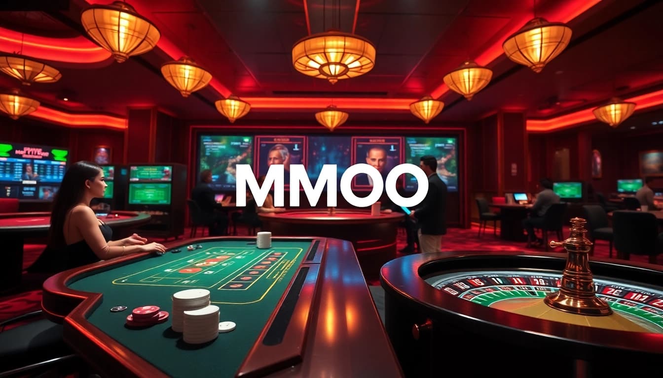 Exciting MMOO online casino scene showcasing vibrant gaming tables and interactive players.