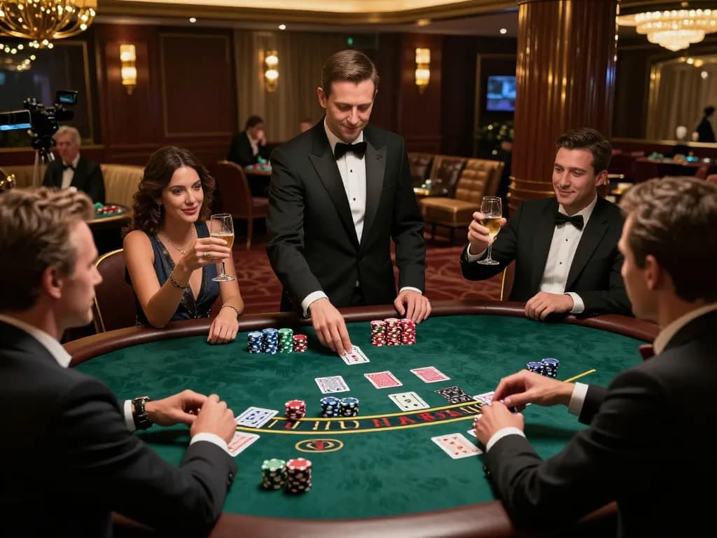 Witnessing a thrilling moment at NHÀ CÁI FABET blackjack table, players involved in strategic gameplay, celebrating wins.