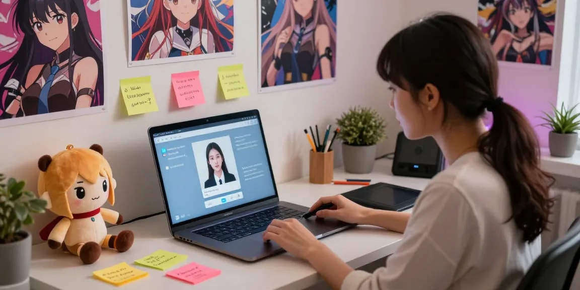 A vibrant workspace showcasing an engaging ai hentai chat experience with anime elements.