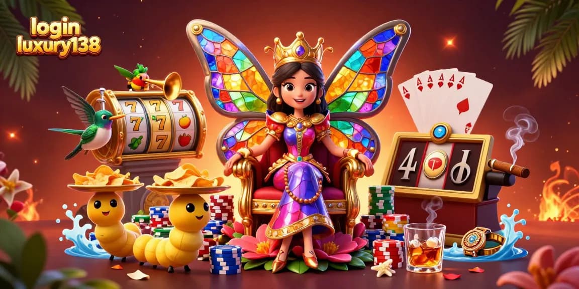 Experience the excitement with login luxury138, featuring a vibrant butterfly queen and engaging slot games.