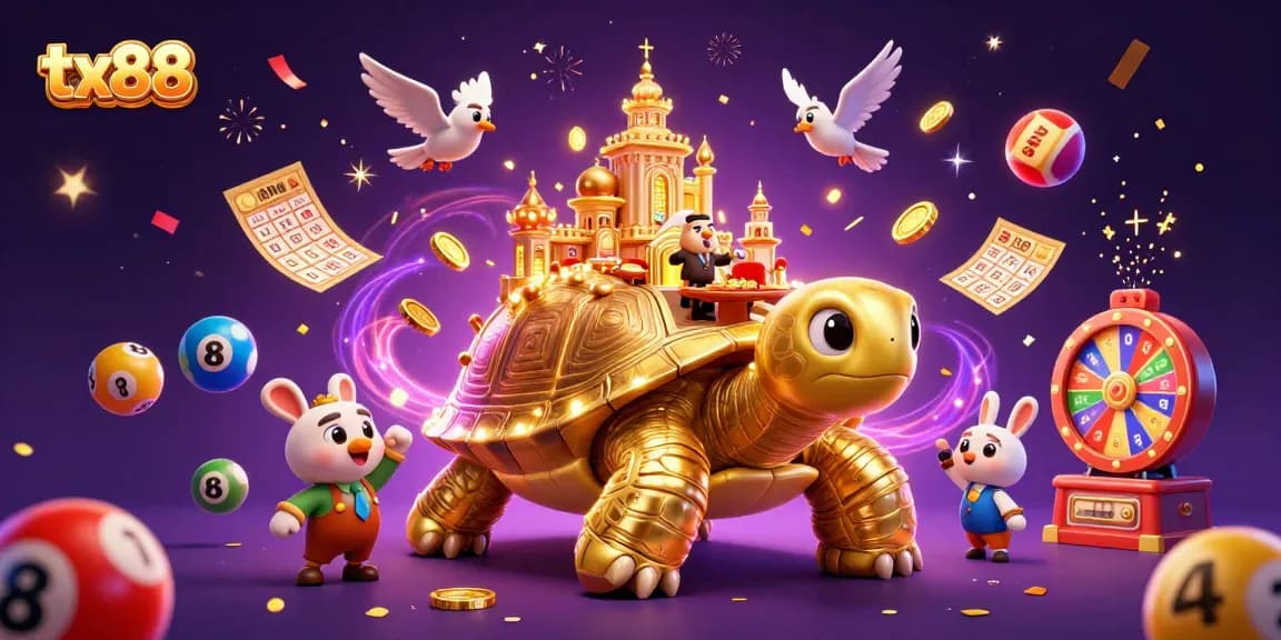 Experience the thrill of tx88 with dazzling golden tortoise and dynamic casino elements.