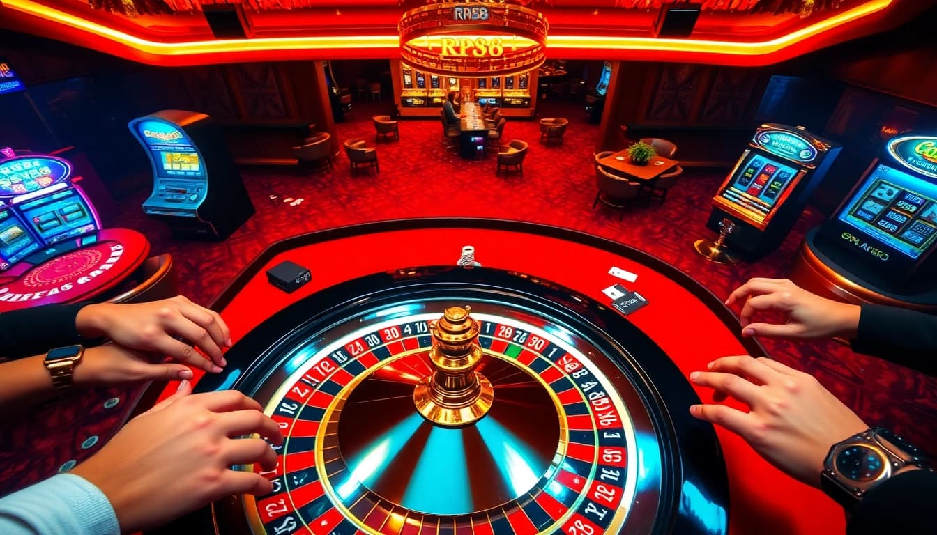 Experience the excitement of betting at RR88 trang chủ with vibrant casino tables and lively gaming action.