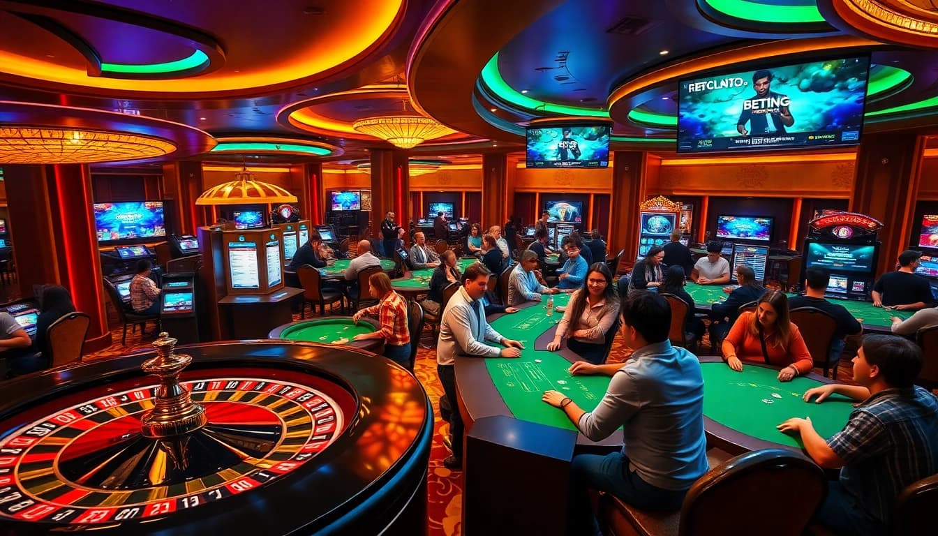 Engaging scene of players enjoying games at casino c168, showcasing lively tables and luxury.