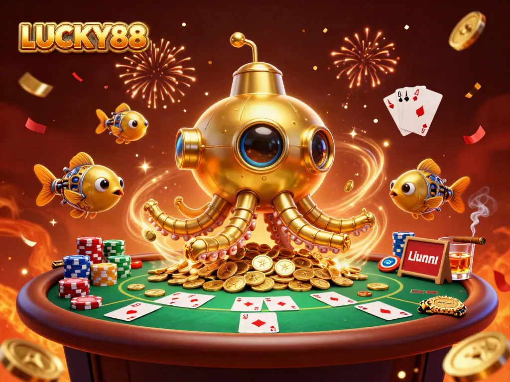 Join the excitement at LUCKY88 with a playful, gold-themed gambling adventure!