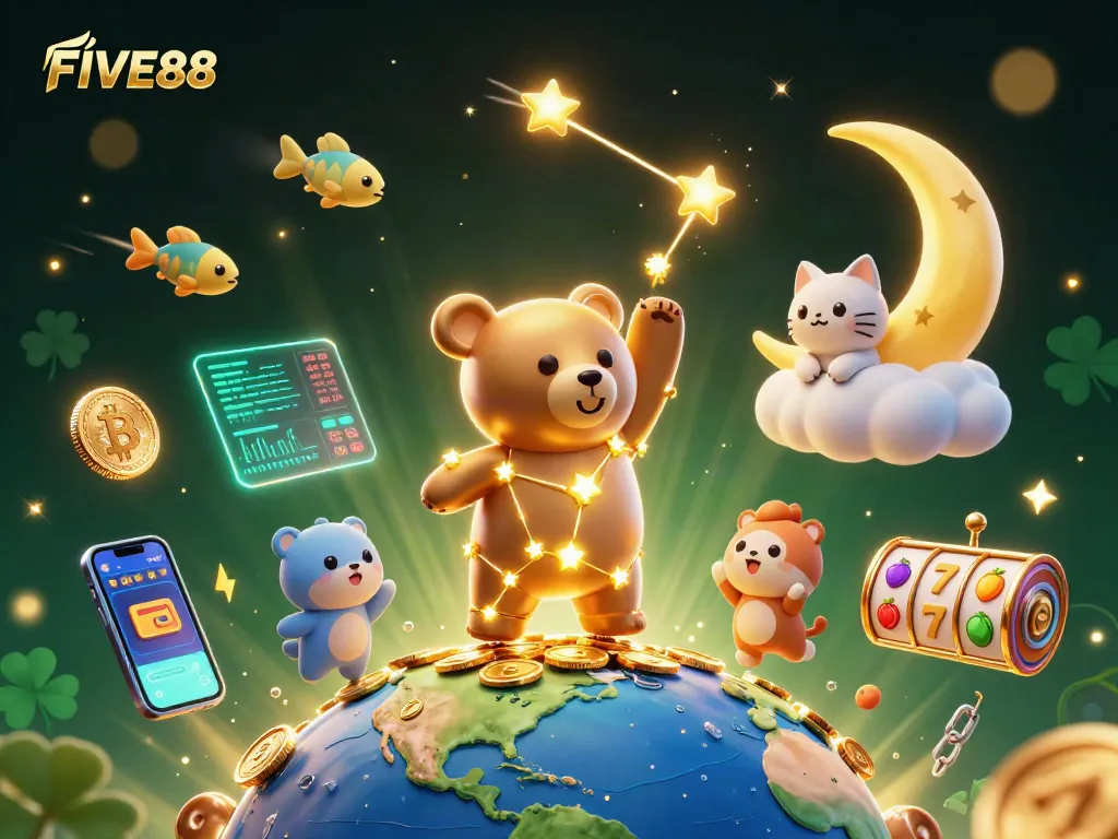 Join FIVE88's gaming adventure while collecting coins in this vibrant casino universe.