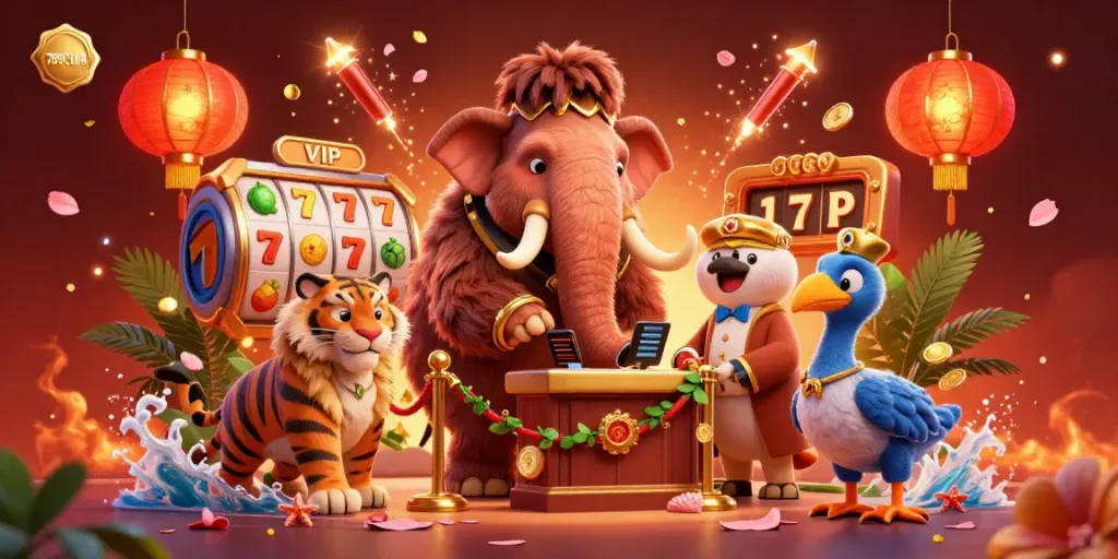 Experience thrilling gameplay at 789CLUB with vibrant slot reels, lucky symbols, and dynamic casino characters.