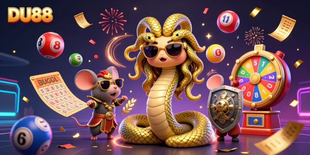 Engage with DU88's vibrant world filled with games, colorful lottery balls, and celebratory effects.
