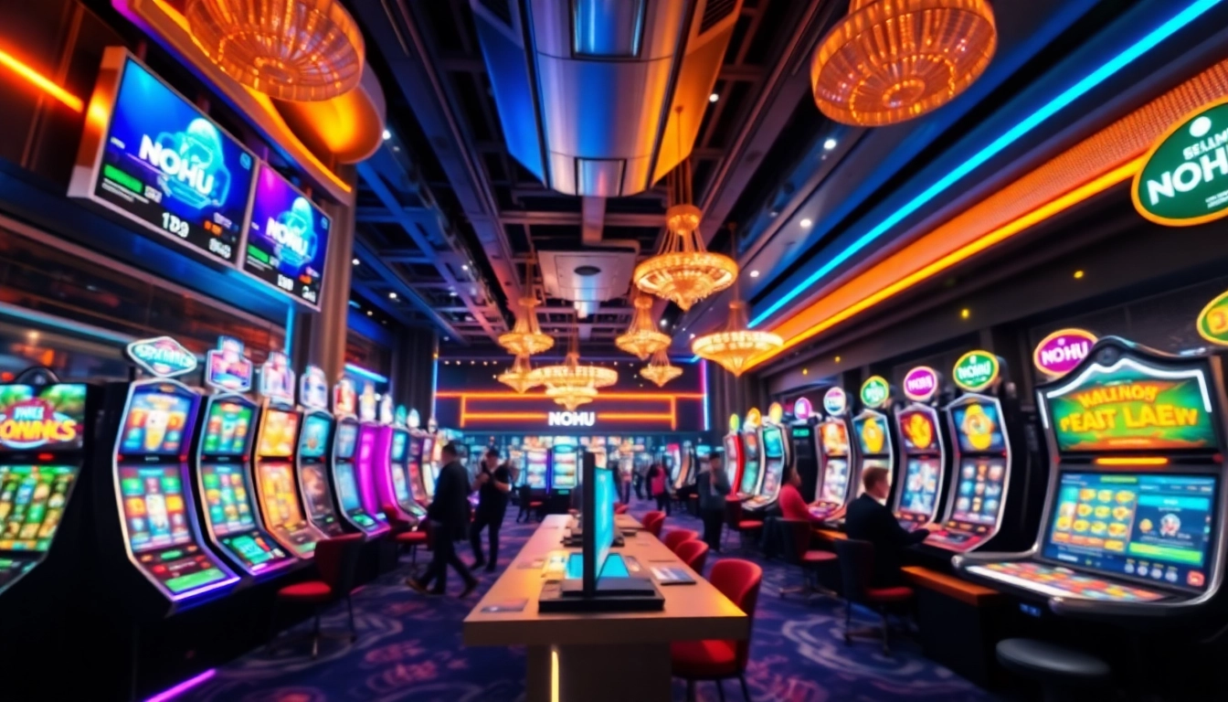 NOHU online gaming environment with vibrant slots and live tables, showcasing excitement and luxury.