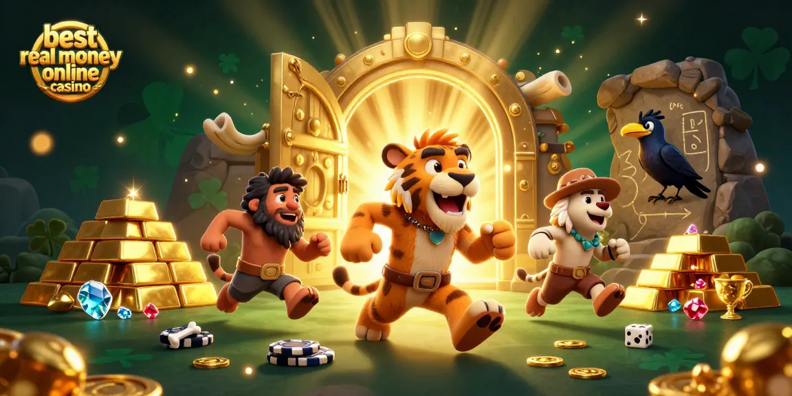 Experience the excitement of the best real money online casino with a dynamic prehistoric scene of characters enjoying their time.