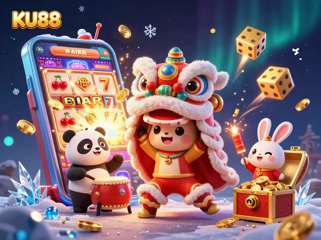 Experience the excitement of KU88 with vibrant games, a lively lion dance, and thrilling jackpots.