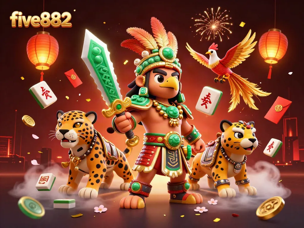 Engage in thrilling wins at five882 with vibrant casino scenes filled with warriors and treasure.