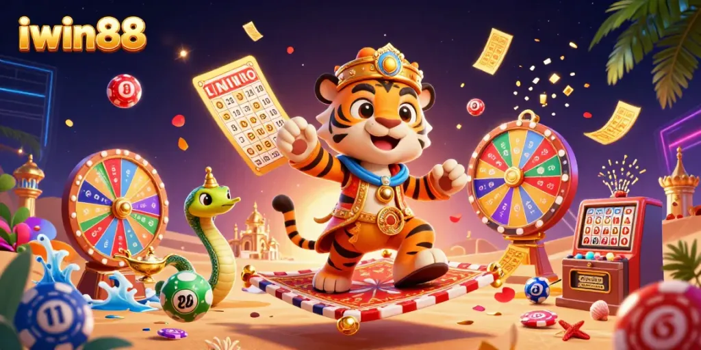 Engage in thrilling casino adventure with iwin88 featuring lottery balls, a sultan, and a magic genie.