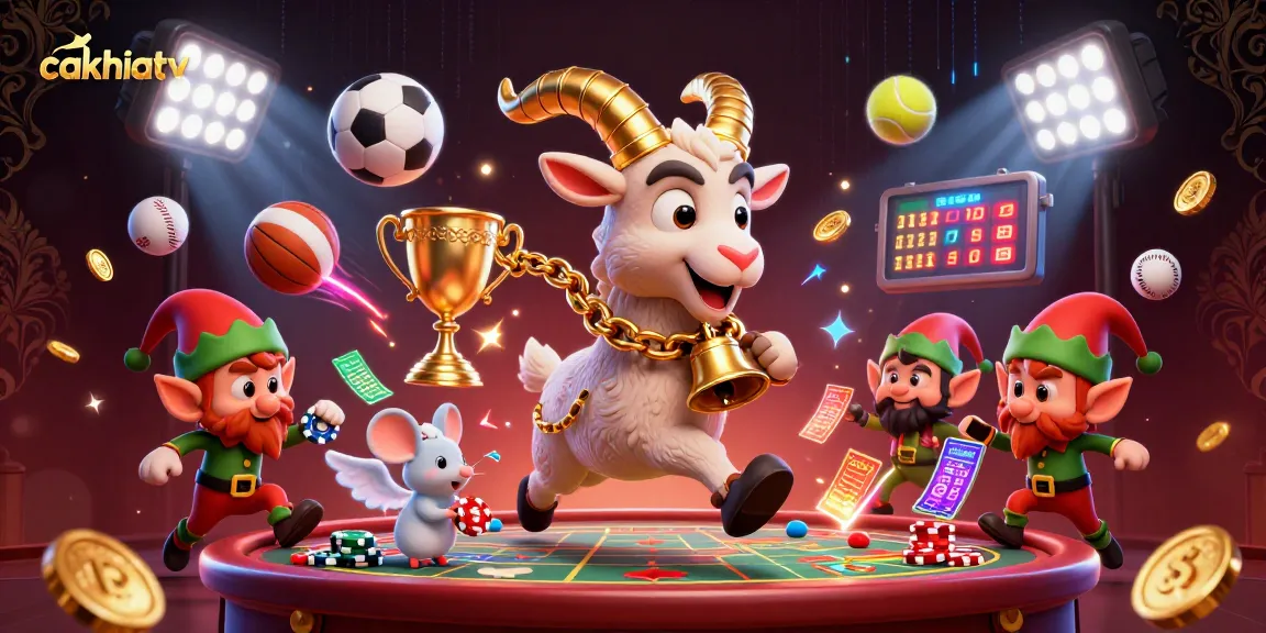 Cakhiatv showcases a vibrant 3D cartoon casino scene with exciting sports elements and playful characters.