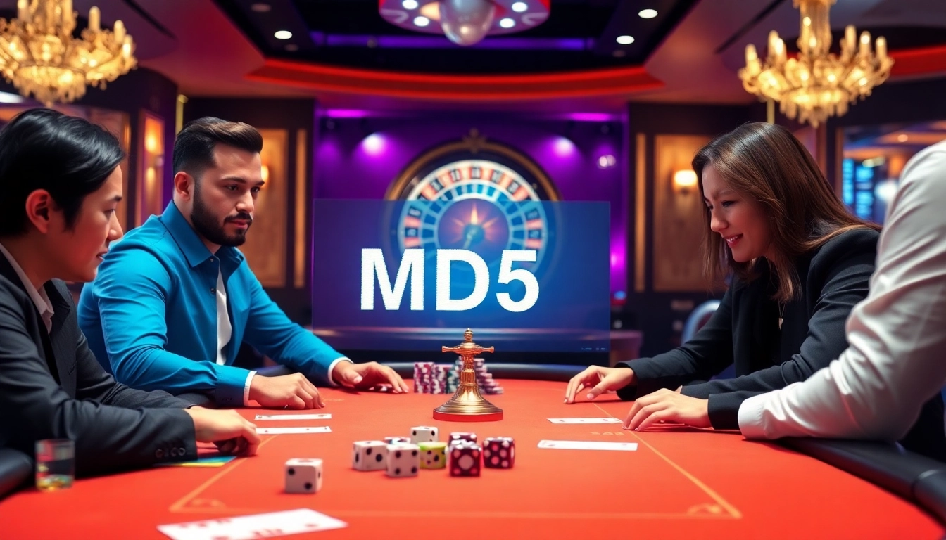 Players enjoying a lively game of tài xỉu md5 at a luxury casino table.