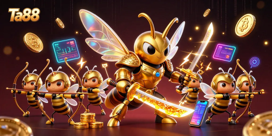 Engage with Ta88's thrilling world of crypto gaming through vibrant symbols and dynamic characters.