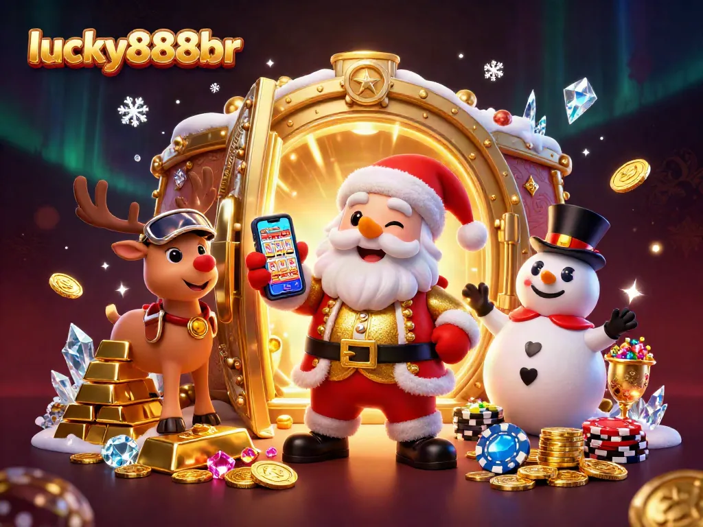 Join the excitement at lucky888br with Santa and friends celebrating casino fun and jackpot wins!