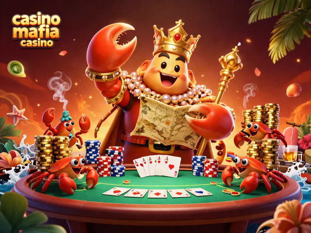 Experience casino mafia casino action with the majestic crab emperor, poker chips, and vibrant gaming elements.