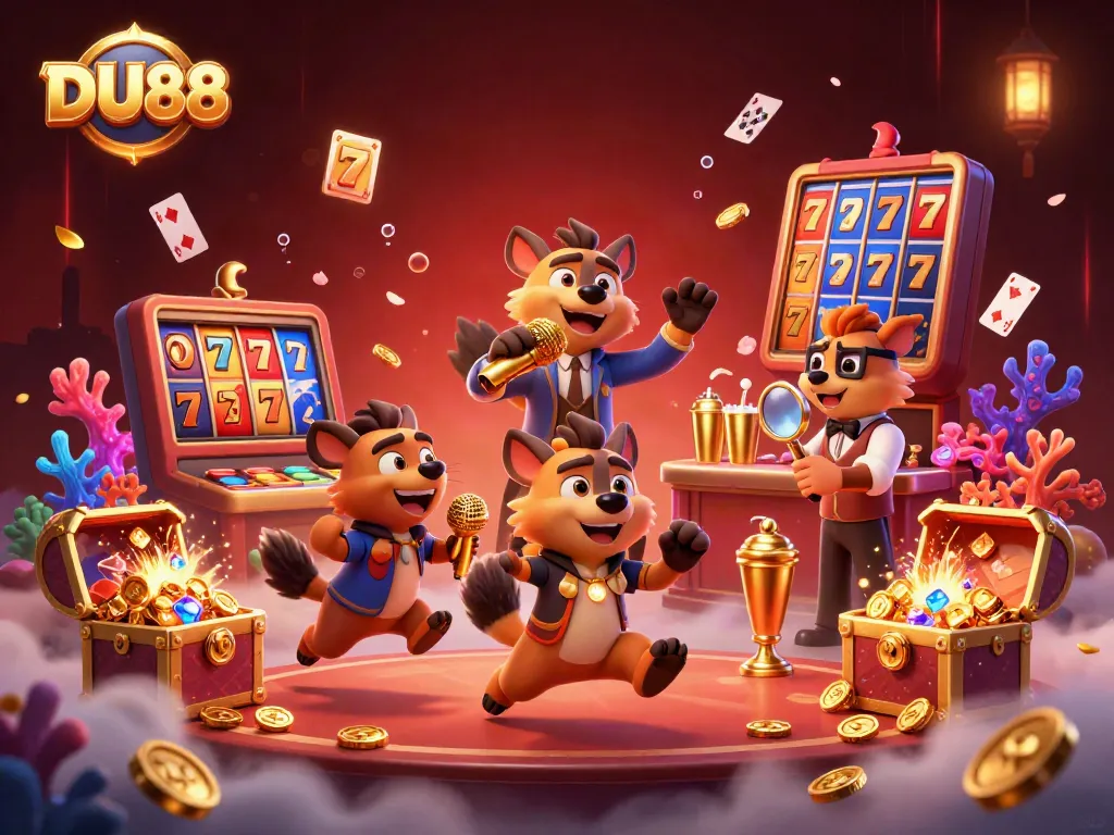 DU88 hyenas entertain casino gamers with stand-up comedy, creating a vibrant gambling atmosphere.