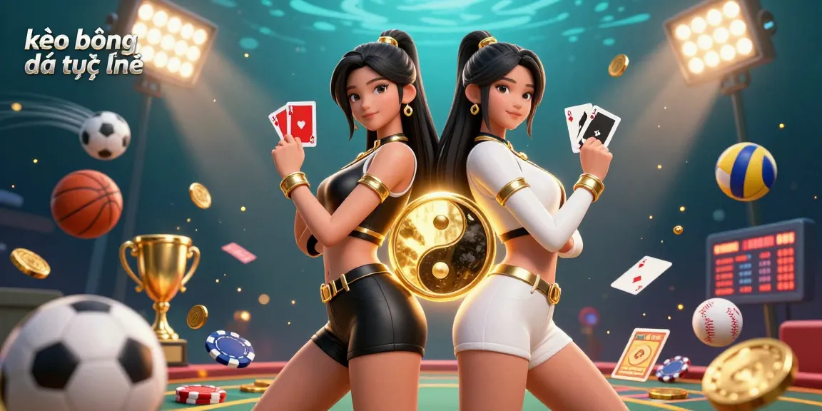 Engage with kèo bóng đá trực tuyến and dynamic sports betting elements featuring stunning Asian women.