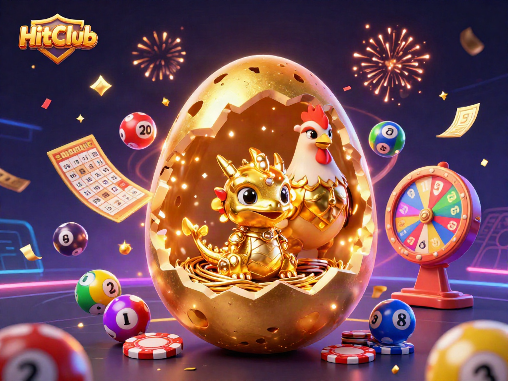 HitClub showcases a dazzling golden dragon and poker chips, celebrating big wins in an energetic casino environment.