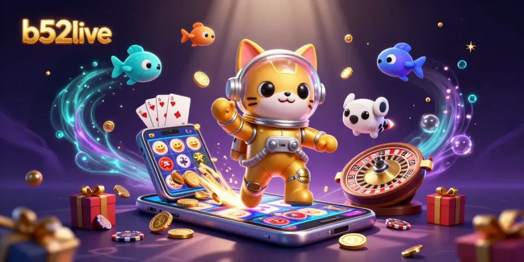 b52live ignites excitement with a cosmic scene of a slot game in a vivid, ultra-detailed illustration