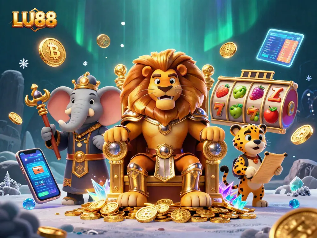 Engage with LU88's vibrant gaming world through interactive slots, coins, and animated characters.