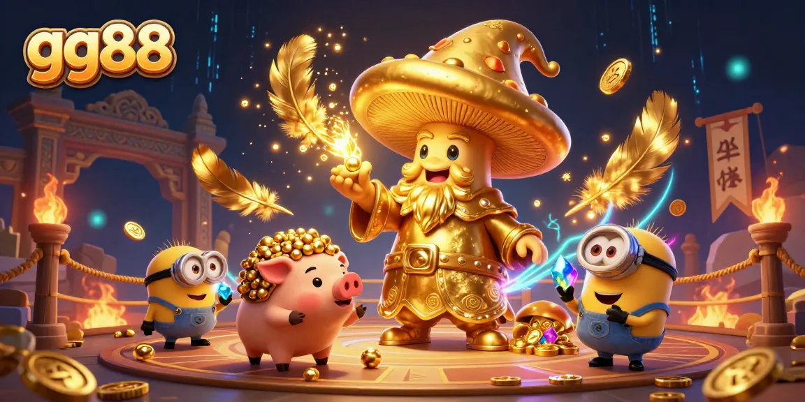 Experience thrilling gold magic with the gg88 wizard and treasure-hunting pig in an enchanting casino.