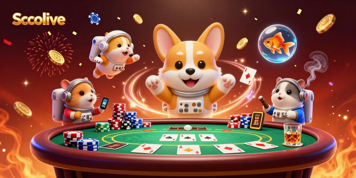 Socolive casino scene with astronaut corgi and floating poker chips in space